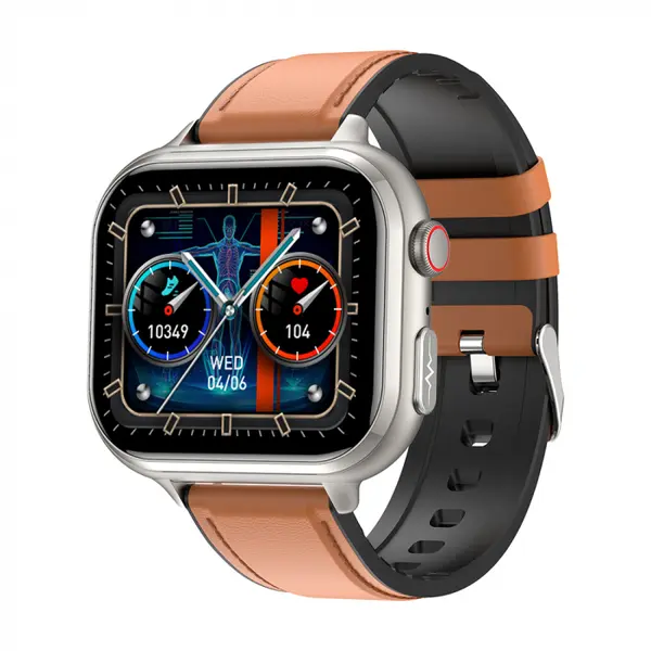 Smartwatch iSEN TK17 Maro, Piele, 1.91 HD, ECG, Ritm Cardiac, Oxigen in Sange, Glicemie, Tensiune Arteriala, Acid Uric, BMI, Monitorizare Somn, Moduri Sport, Apeluri, Control Muzica, Vreme, 380mAh
