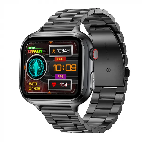 Smartwatch iSEN TK17 Negru, Otel, 1.91 HD, ECG, Ritm Cardiac, Oxigen in Sange, Glicemie, Tensiune Arteriala, Acid Uric, BMI, Monitorizare Somn, Moduri Sport, Apeluri, Control Muzica, Vreme, 380mAh