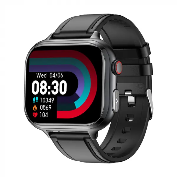Smartwatch iSEN TK17 Negru, Piele, 1.91 HD, ECG, Ritm Cardiac, Oxigen in Sange, Glicemie, Tensiune Arteriala, Acid Uric, BMI, Monitorizare Somn, Moduri Sport, Apeluri, Control Muzica, Vreme, 380mAh