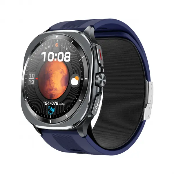 Smartwatch iSEN TK65 Albastru, 1.43 AMOLED, Tensiometru cu manseta gonflabila, Moduri sport, Monitorizare sanatate si somn, Apel BT, Control muzica, Prognoza vremii, NFC, 530mAh