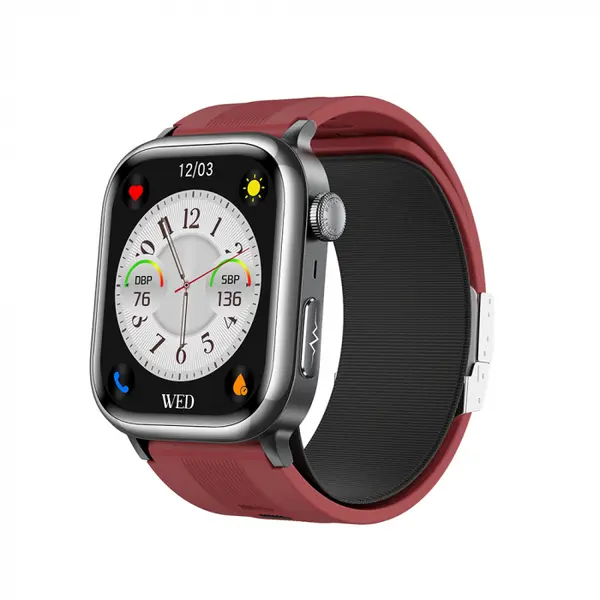 Smartwatch iSEN TK66 Rosu, 2.06 AMOLED, Monitor de tensiune arteriala cu pompa de aer, ECG, Ritm cardiac, oxigen in sange, somn si sanatate, Moduri sport, Apel BT, Control muzica, NFC, 530mAh