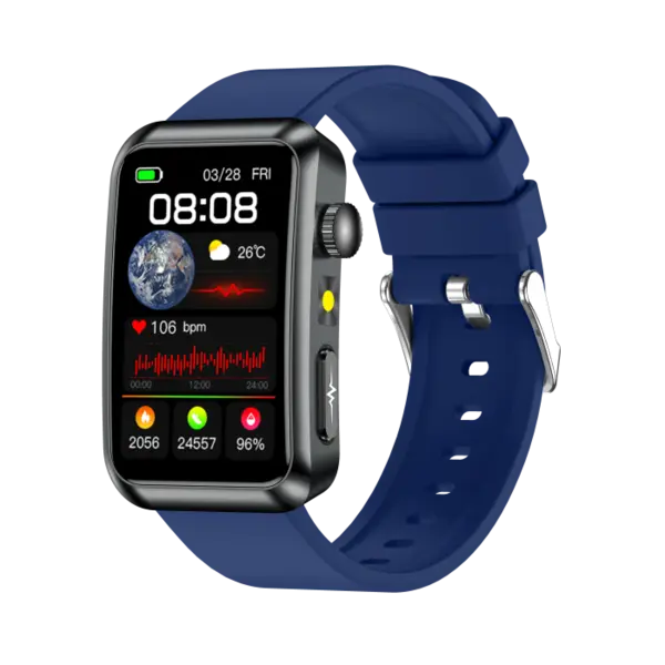 Smartwatch iSEN TK77 Albastru, Silicon, 1.57 HD, ECG, Micro-Examinare, Risc Glicemie, Acid Uric Lipide, Apel BT, Asistent Vocal, Lanterna, SOS, 250mAh