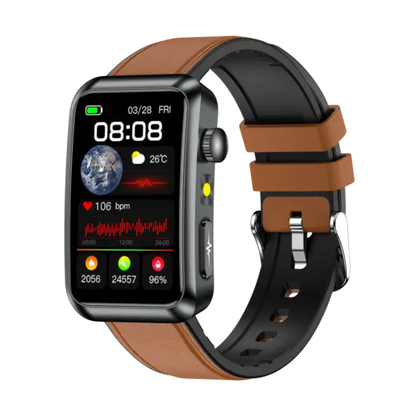 Smartwatch iSEN TK77 Maro, Piele, 1.57 HD, ECG, Micro-Examinare, Risc Glicemie, Acid Uric Lipide, Apel BT, Asistent Vocal, Lanterna, SOS, 250mAh