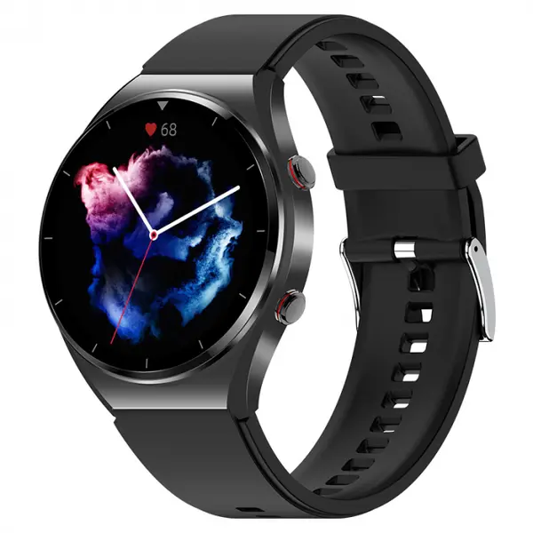 Smartwatch iSEN Watch E09 Pro, Negru cu bratara neagra din TPU, Bluetooth Call, Monitorizare glicemie, tensiune, temperatura, somn, EKG, HR, Oximetru