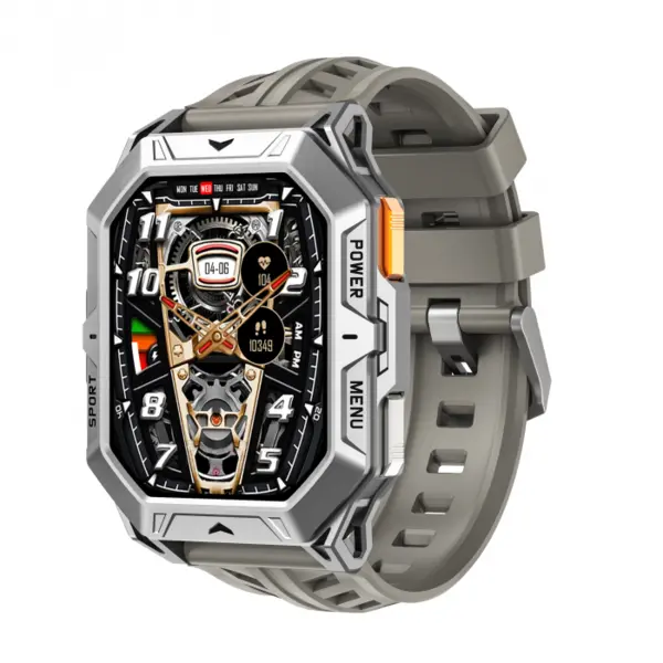 Smartwatch iSEN X1 Pro, Curea de silicon gri, 2.13 AMOLED HD, HRV, ECG, Monitorizare sanatate, Functii sport, Bluetooth Call, 1000 mAh, Android 9.0 or iOS 9.0 sau mai recent