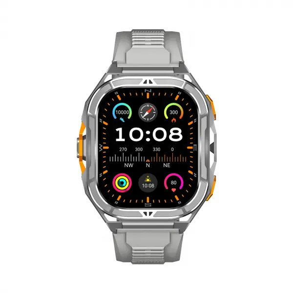 Smartwatch iSEN X5, Gri, Bratara din silicon, AMOLED 1.96 , Ritm cardiac, SpO2, Monitorizare stres, 100+ moduri sport cu GPS, Apel Bluetooth, 530 mAh, Android 6.0 sau iOS 12.0