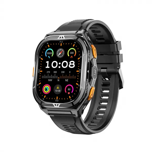 Smartwatch iSEN X5, Negru, Bratara din silicon, AMOLED 1.96 , Ritm cardiac, SpO2, Monitorizare stres, 100+ moduri sport cu GPS, Apel Bluetooth, 530 mAh, Android 6.0 sau iOS 12.0