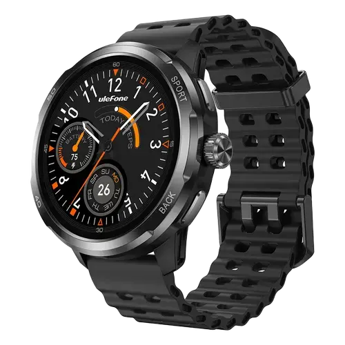 Smartwatch Ulefone Armor Watch Pro 48mm, Ecran AMOLED 1.5inch, Corning Gorilla Glass 3, 410mAh, Android 10+ / iOS 9+, 5ATM, Waterproof + 2 curele (Negru)