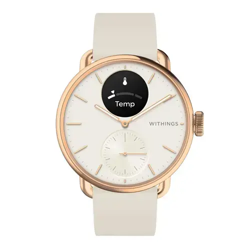 Smartwatch Withings Scanwatch 2, 38mm, Ecran OLED, Sticla Safir, Monitorizare Somn, Activitate, Temperatura, SpO2 (Auriu)