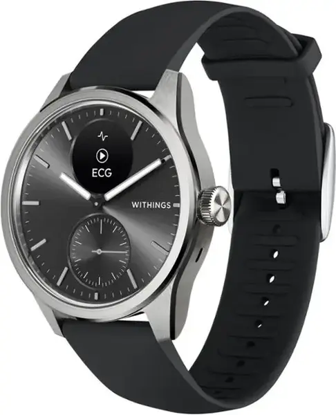 Smartwatch Withings Scanwatch 2, 42mm, Ecran OLED, Sticla Safir, Monitorizare Somn, Activitate, Temperatura, SpO2 (Argintiu/Negru)