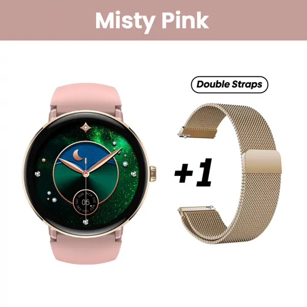 Smartwatch Zeblaze Lily 2 Roz, 1.2 Ultra HD AMOLED, HRV, ECG, Monitorizare sanatate, Functii sport, Bluetooth Call, 200 mAh, Android 5.0 or iOS 10.0 sau mai recent