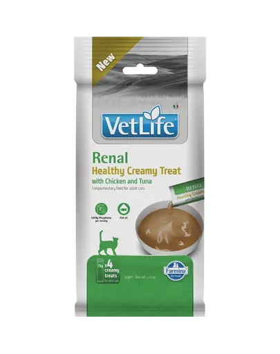Snack cremos pisici adulte cu dietă renală FARMINA Vet Life Renal 4x15 g cu pui și ton