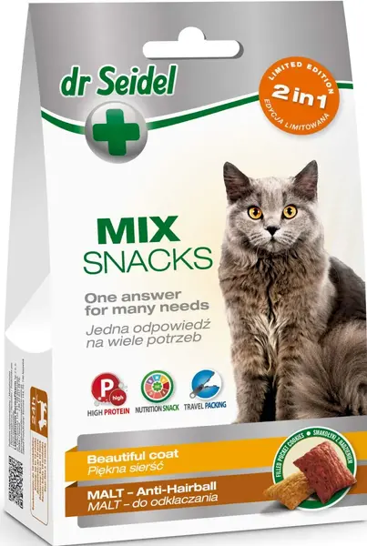 Snack pentru pisici Dr Seidel Mix Blana Frumoasa Hairball 60 gr