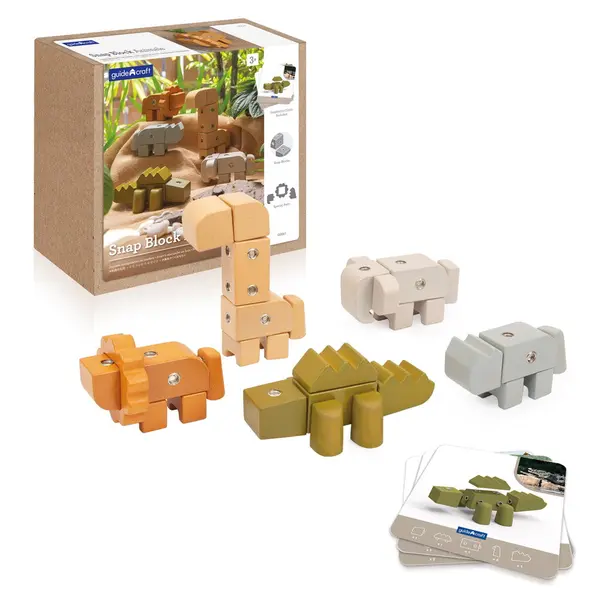 Snap Block Animals, blocuri de constructie din lemn, Guidecraft multicolor