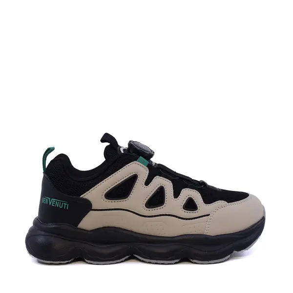 Sneakers baieți Benvenuti negri din piele și material textil 3791MP019N