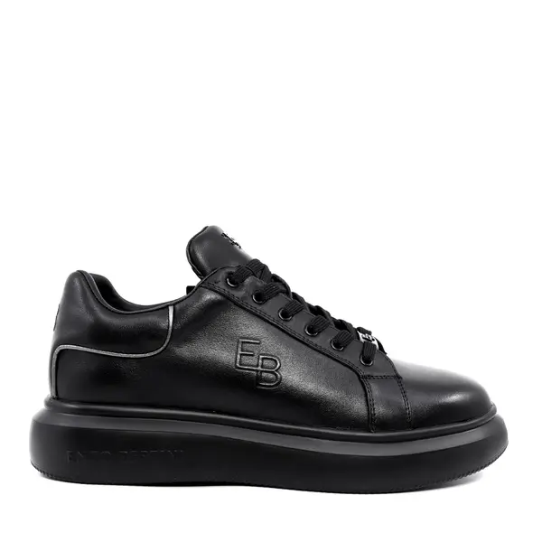 Sneakers bărbați Enzo Bertini negri din piele naturală cu logo embosat 3660bp553n