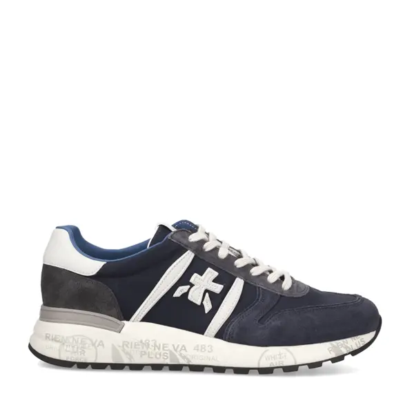 Sneakers bărbați Premiata Lander bleumarin din piele întoarsă și textil 1691bp7204bl