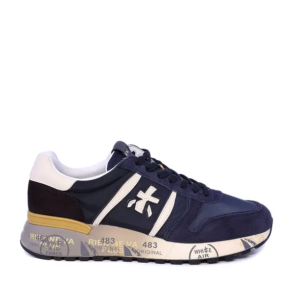 Sneakers bărbați Premiata Lander bleumarin din piele și textil 1690BP7702BL