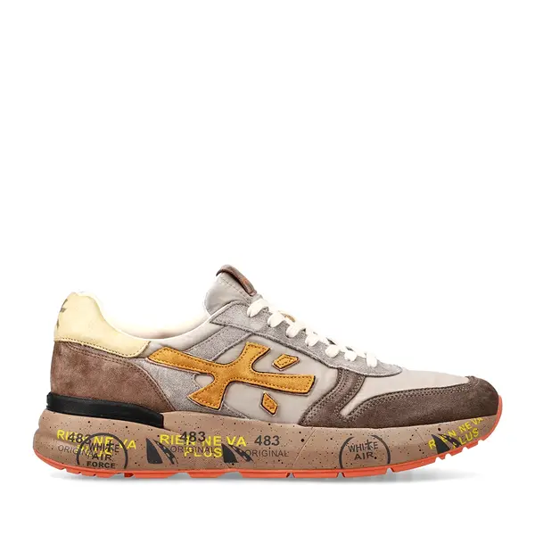 Sneakers bărbați Premiata Mick maro + gri din piele și textil 1691bp7866m