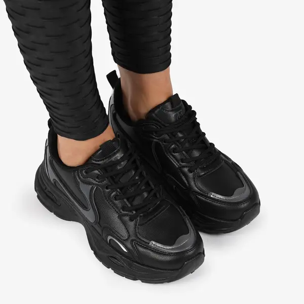 SNEAKERS din PIELE ECOLOGICA SI TEXTIL CU TALPA DEMI-WEDGE CRL1283 NEGRU