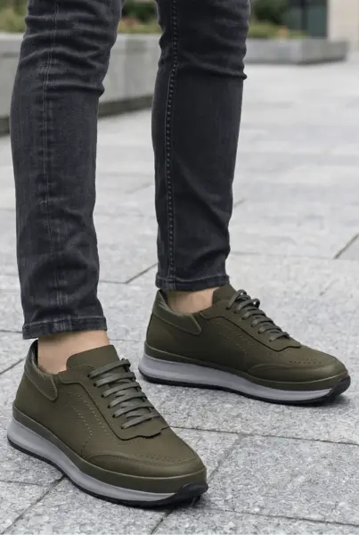Sneakers din Piele Verde Olive - FICO GREEN