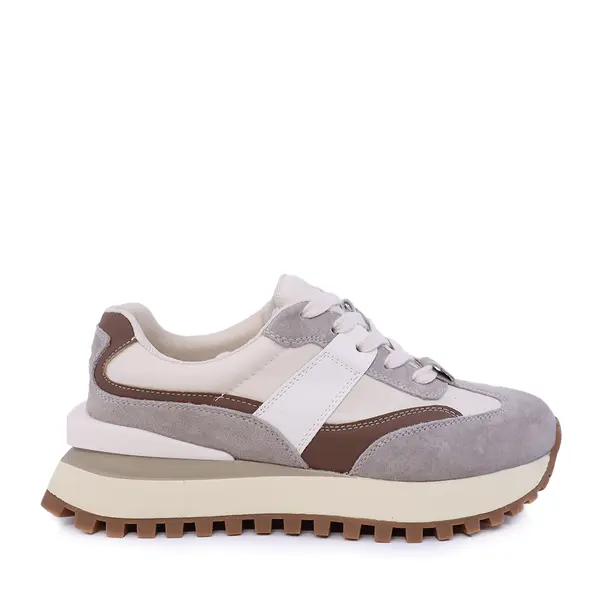Sneakers femei Benvenuti bej cu detalii maro din piele întoarsă și textil 1991DP0460VBE
