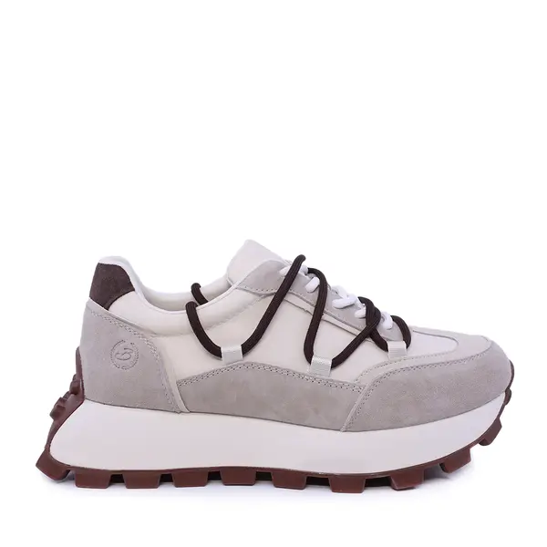 Sneakers femei Benvenuti cu șiret dublu bej din piele întoarsă și textil 1991DP0480VBE