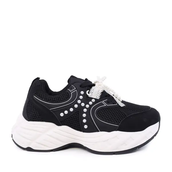 Sneakers femei Benvenuti negri cu accesorii decorative 1411DP0501VN