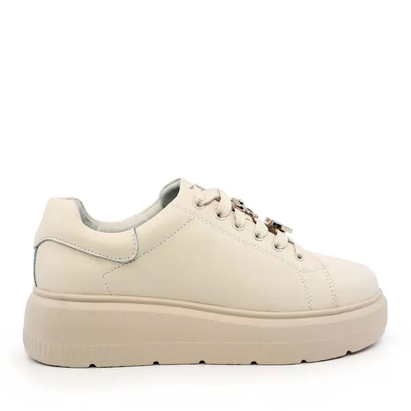 Sneakers femei Luca di Gioia bej din piele cu accesorii deco 1290DP1300BE