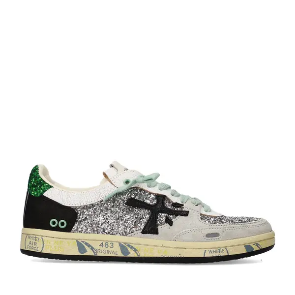 Sneakers femei Premiata BSKT ClayD argintii din piele și glitter 1691DP8165GLAG