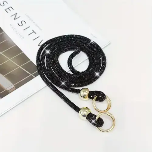 Snur telefon cu cristale Lemontti, 120cm, Negru