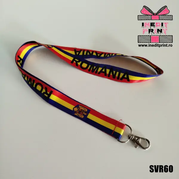 Snur textil cu carabiniera tricolor Romania SVR60