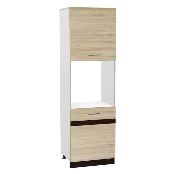 Soldat 60 cu gol cuptor YANA, 2 usi, corp alb, fronturi sonoma deschis + sonoma inchis, 60x60x200 cm