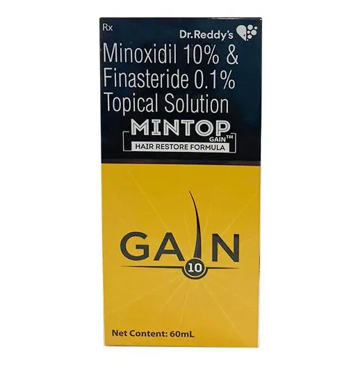 Solutie, Dr. Reddy's, Gain 10, impotriva Caderii Parului, Minoxidil 10% si Finasteride 0.1%, Pipeta si Pulverizator Incluse, Tratament 1 Luna, 60ml