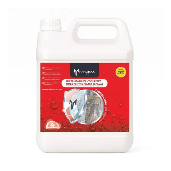Soluție Efect Umed pentru Piatră Naturală, Granit și Travertin, Wet look, NanoMax 3L - Protecție Intensă și Luciu Durabil - 3L