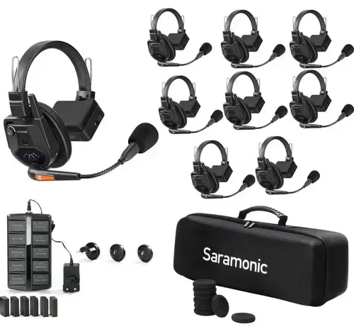 Solutie intercom completa Saramonic WiTalk9 WT8S16xbat, 8 pers, Full-Duplex, 1.9GHz, single-ear (Negru)