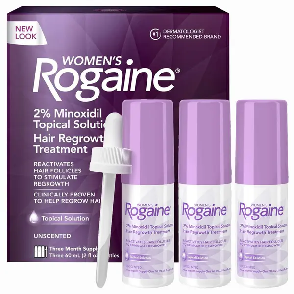 Solutie, Rogaine, impotriva Caderii Parului, Minoxidil 2%, pentru Femei, Pipeta Originala Inclusa, Tratament 3 luni (3x flacoane 60ml)