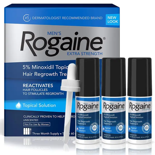 Solutie, Rogaine, impotriva Caderii Parului, Minoxidil 5%, Pipeta Originala Inclusa, Tratament 3 luni (3x flacoane 60ml)
