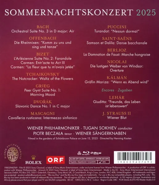 Sommernachtskonzert 2025 / Summer Night Concert 2025 (Blu-Ray) | Piotr Beczala, Wiener Sangerknaben, Wiener Philharmoniker, Tugan Sokhiev