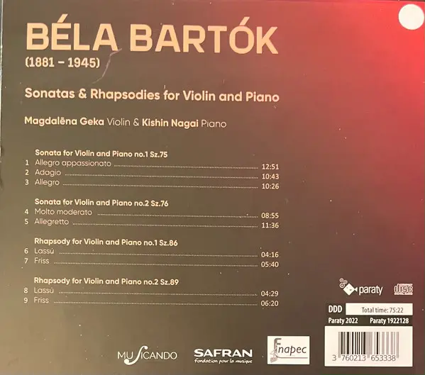 Sonatas And Rhapsodies For Violin And Piano | Bela Bartok