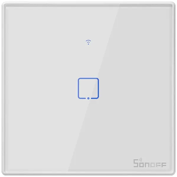 SONOFF Intrerupator inteligent simplu cu touch Sonoff T2EU1C TX, 1 canal, Wi-Fi, compatibil Amazon Alexa si Google Assistant, sticla, Alb