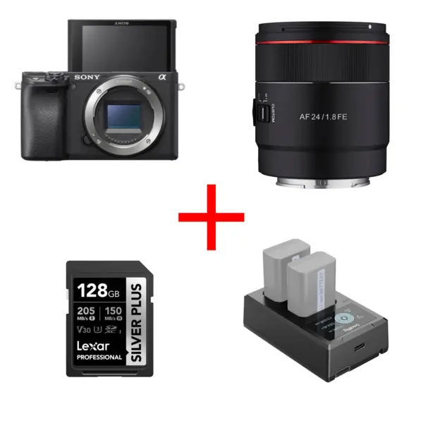 Sony A6100 + Obiectiv Samyang 12mm F2 FE, bonus card Lexar 128gb si incarcator