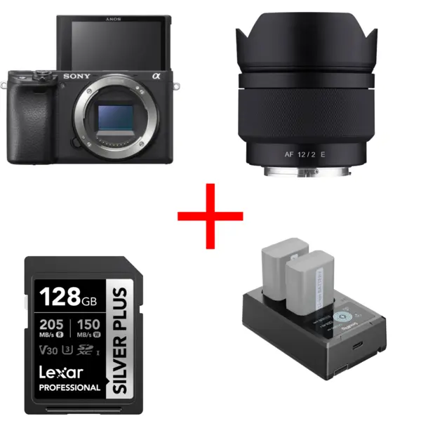 Sony A6400 + Obiectiv Samyang 12mm F2 FE, bonus card Lexar 128gb si incarcator