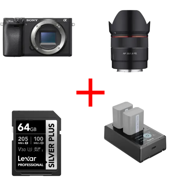 Sony A6400 + Obiectiv Samyang 35mm F1.8 FE, bonus card Lexar 64gb si incarcator