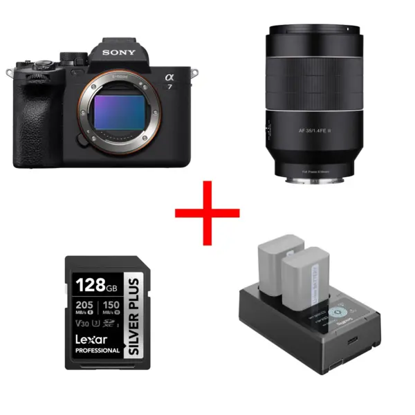 Sony A7 IV + Obiectiv Samyang 35mm F1.4 FE II, bonus card Lexar 128gb si incarcator