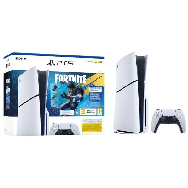 Sony Consola PlayStation 5 (PS5) Slim, 1TB SSD, E-Chassis, Fortnite Flowering Chaos Bundle, Alb-Negru