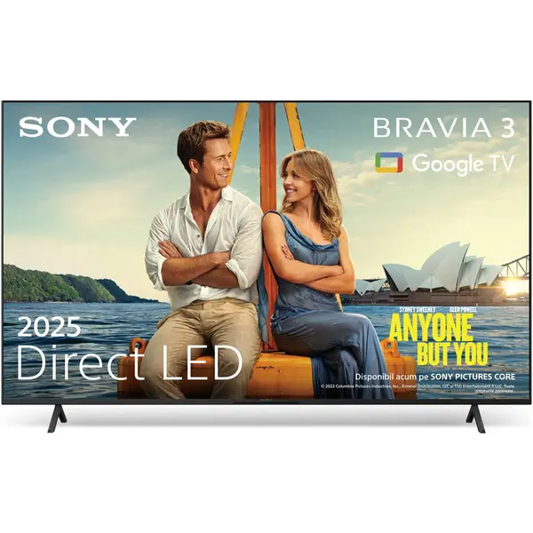 Sony Televizor Sony Bravia3 LED 50S39, 126 cm, Smart Google TV, 4K Ultra HD, Clasa E (Model 2025), Negru
