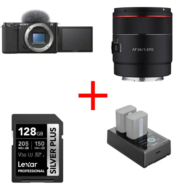 Sony ZV-10 + Obiectiv Samyang 20mm F1.8 FE, bonus card Lexar 128gb si incarcator