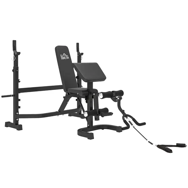 Soozier Bancă pentru Greutăți cu Suport pentru Genuflexiuni, Bancă Olimpică Reglabilă, Multifuncțională cu Pad Curl pentru Brațe, Extensii pentru Picioare, Gri | Aosom Romania