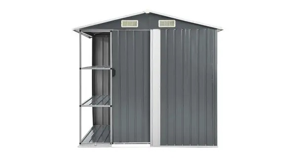 Sopron de gradina cu etajera, gri, 205 x 130 x 183 cm, fier